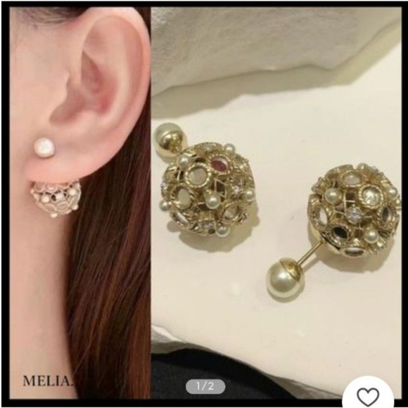 DIOR TRIBALES EARRINGS Gold-Finish Metal with White Resin Pearls and Mirrors - Picture 7 of 10